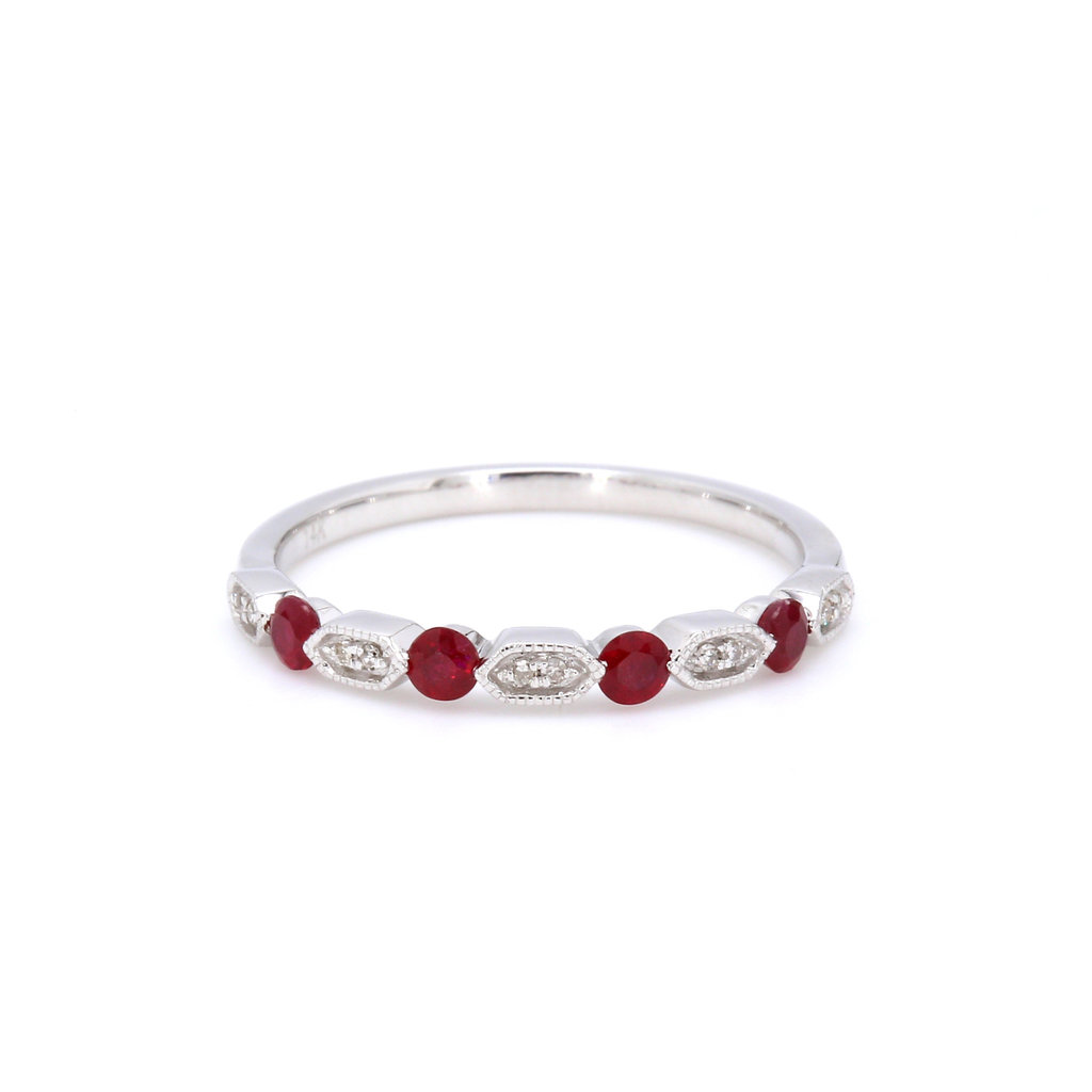 American Jewelry 14k White Gold .40ctw Ruby & Diamond Stackable Ladies Band (Size 6)