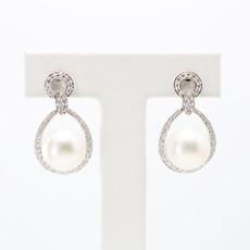 American Jewelry 18k White Gold 10.5-11mm South Sea Pearl & 1/3ctw Diamond Dangle Earrings