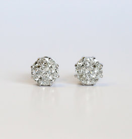 American Jewelry 18K White Gold 1.46ctw Mosaic Diamond Stud Earrings