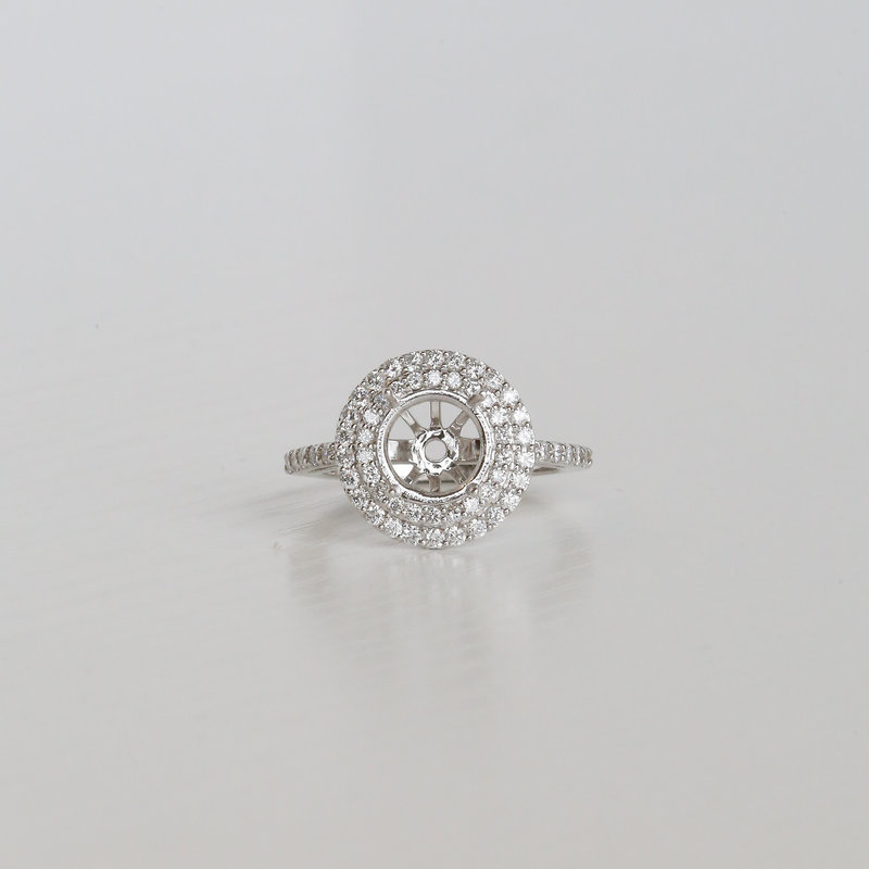 American Jewelry 14k White Gold .61ctw Diamond Round Double Halo Semi Mount Engagement Ring