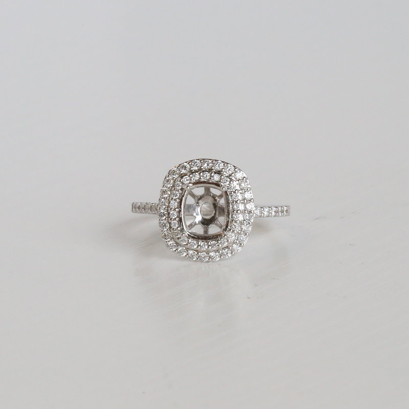 American Jewelry 14k White Gold .64ctw Round Brilliant Diamond Double Halo Semi Mount Engagement Ring (Size 7)