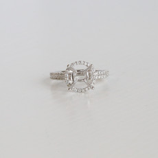American Jewelry 18k White Gold .40ctw Diamond Round Halo Double-Row Shank Semi Mount Engagement Ring