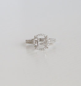 American Jewelry 18k White Gold .40ctw Diamond Round Halo Double-Row Shank Semi Mount Engagement Ring