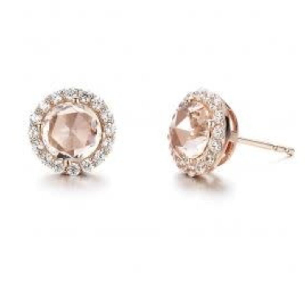 Lafonn Lafonn 3.04ctw Halo Stud Earrings, Simulated Morganite & Diamonds, Rose Gold Plated Sterling Silver
