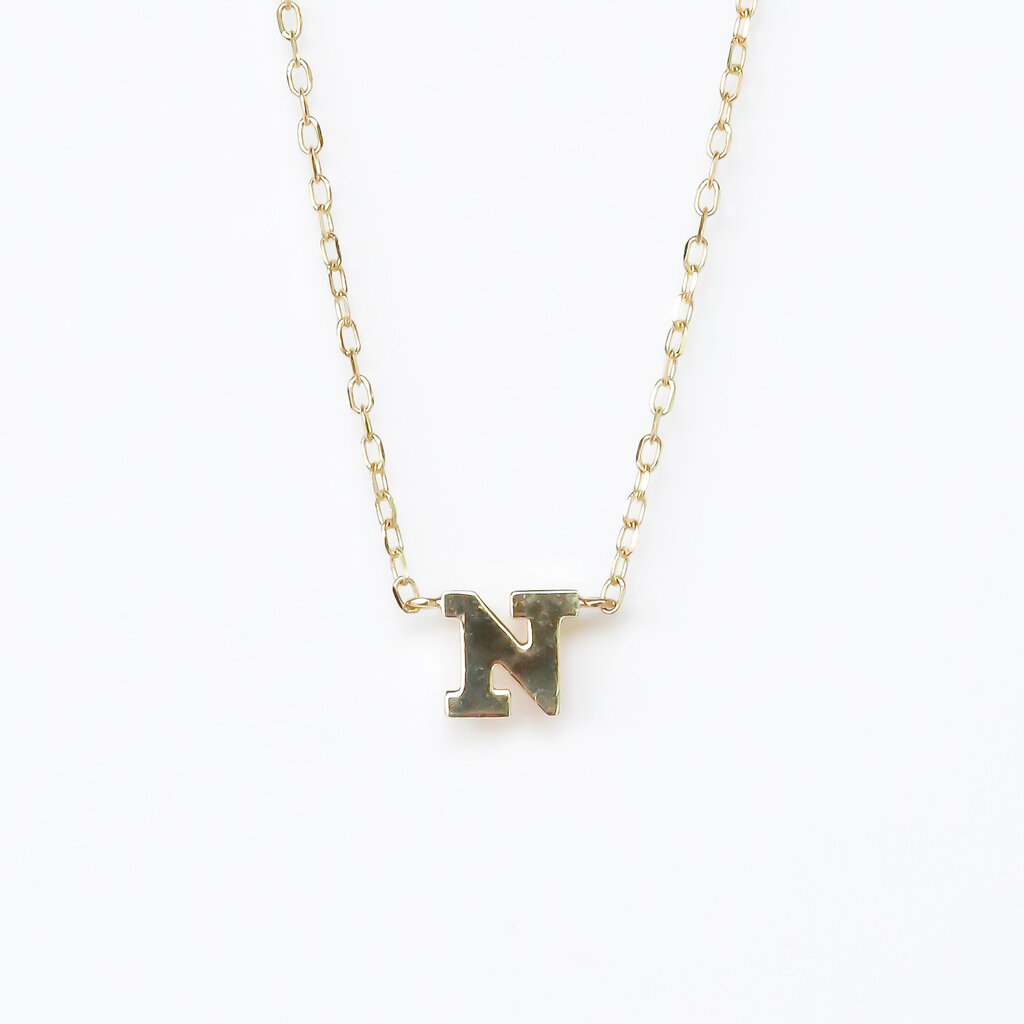 American Jewelry 14k Yellow Gold "N" Letter Initial Necklace (Adjustable 16-18")