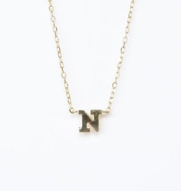 American Jewelry 14k Yellow Gold "N" Letter Initial Necklace (Adjustable 16-18")