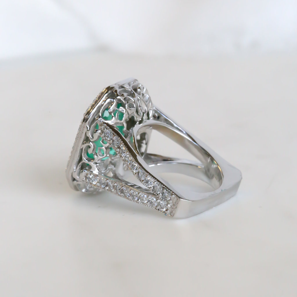 American Jewelry 14k White Gold 5.73ct Natural GIA Colombian Emerald & 2ctw Colorless/VS Diamond Halo Ring