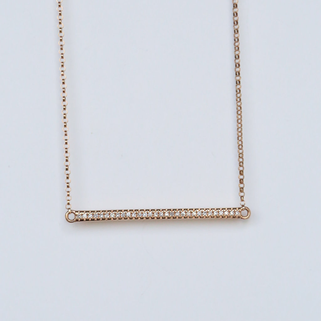 14K Rose Gold Bar Necklace with .14ctw Diamonds