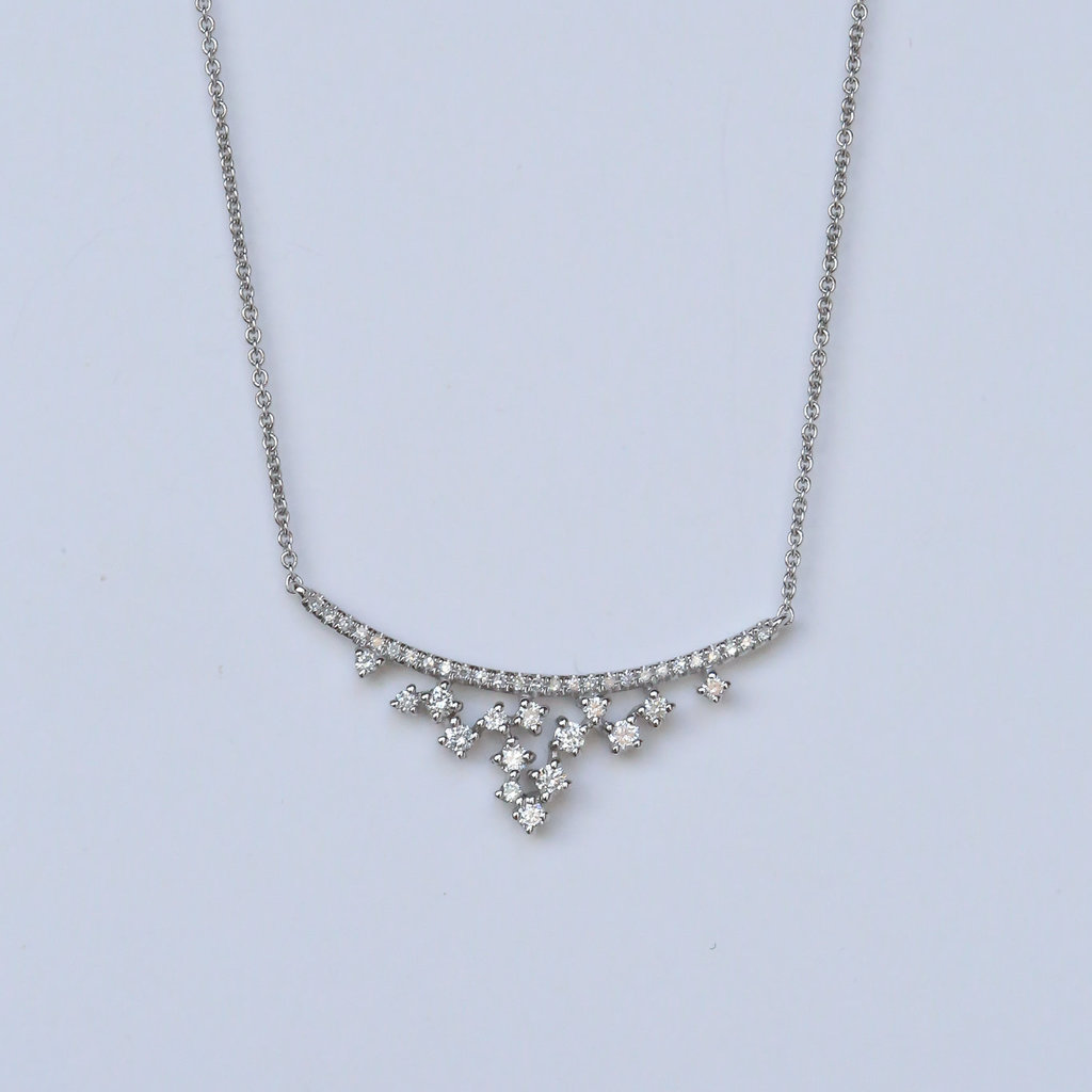 14k White Gold .28ctw Diamond Cluster Bar Necklace (Adjustable 16-18")