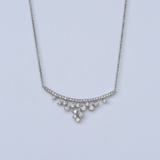 14k White Gold .28ctw Diamond Cluster Bar Necklace (Adjustable 16-18")