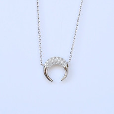 American Jewelry 14K White Gold 0.12ctw Diamond Crescent Moon Necklace (14-18" Adjustable)