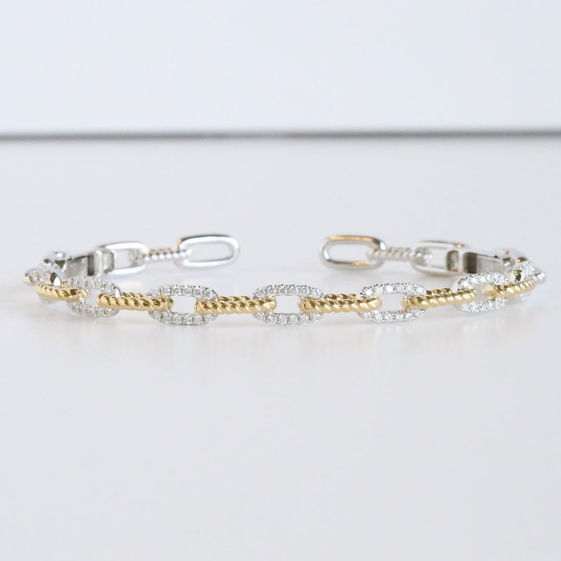 American Jewelry 18k White & Yellow Gold .59ctw Diamond Chain Link Cuff Bracelet
