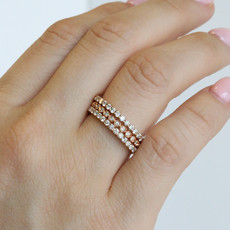 American Jewelry 14K Rose Gold 0.20ctw Diamond Bezel Beaded Stackable Band (Size 7)