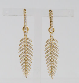 American Jewelry 18K Yellow Gold 0.58ctw Diamond Huggie Earrings with Leaf Charm