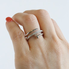 American Jewelry 14K White Gold 0.22ctw Diamond Double Wrap Nail Ring (Size 7)