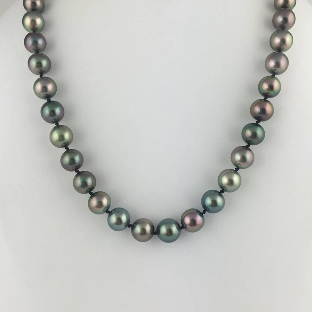 14k White Gold Multicolor 10mm Tahitian Pearl Necklace 18"