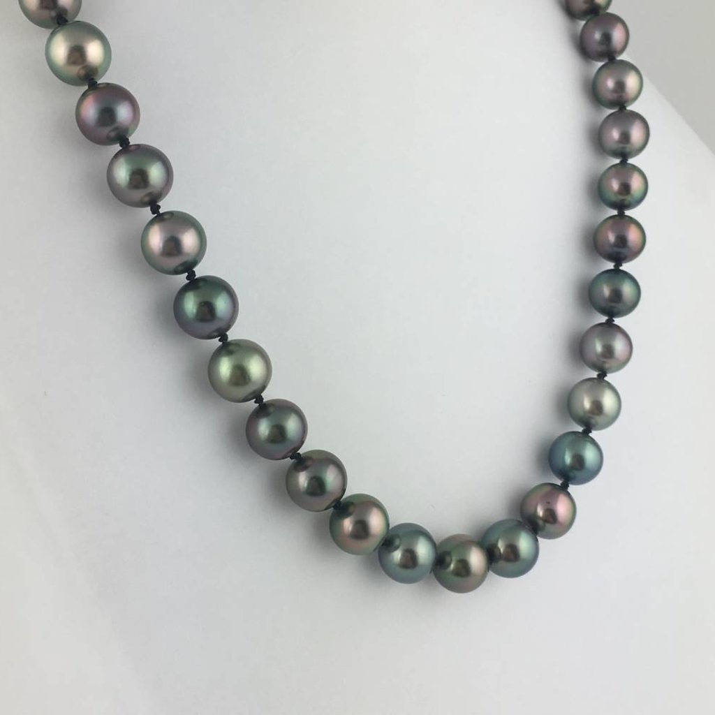 14k White Gold Multicolor 10mm Tahitian Pearl Necklace 18"