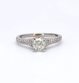 American Jewelry 14k White Gold (1ct H/VS1 IGI Center) 1-1/4ctw Cushion & Round Brilliant Diamond Engagement Ring (Size 6.75)