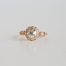 American Jewelry 18k Rose Gold .84ct K SI2 Old Mine Cut Diamond .07ct Halo Engagement Ring (size 7)