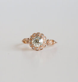 American Jewelry 18k Rose Gold .84ct K SI2 Old Mine Cut Diamond .07ct Halo Engagement Ring (size 7)