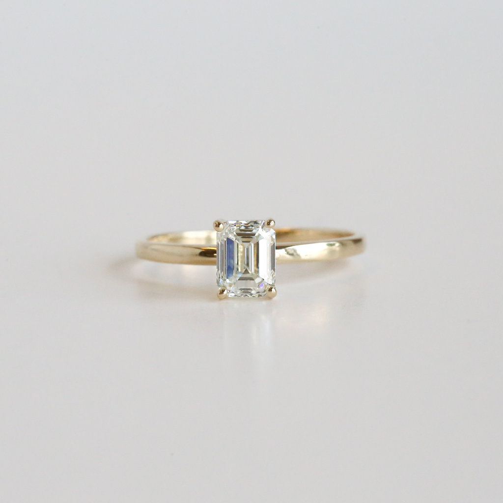 Emerald Cut Diamond Solitaire Engagement Ring 14K Yellow Gold