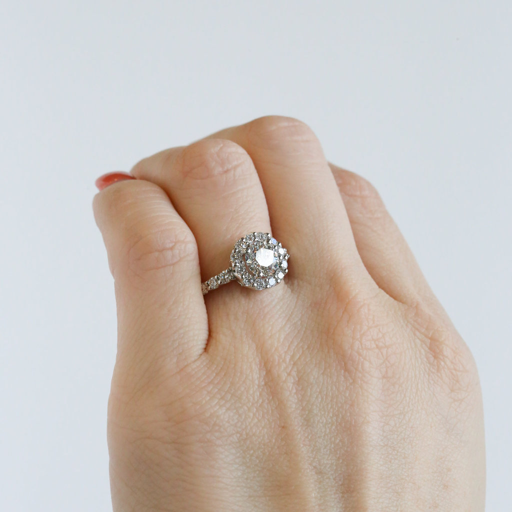American Jewelry 14K White Gold 1.37ctw (1.01ct G/I1) Round Diamond Halo Engagement Ring (Size 7)