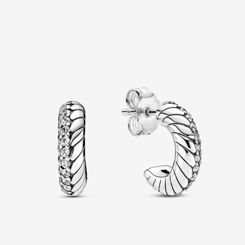 Pandora PANDORA Earrings, Pave' Snake Chain Pattern Hoops, Clear CZ