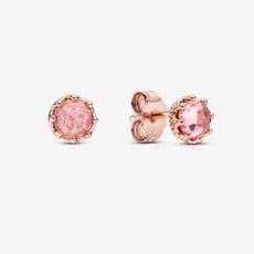 Pandora PANDORA Stud Earrings, Pink Sparkling Crown, Pink Crystals
