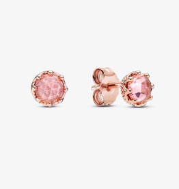 Pandora PANDORA Stud Earrings, Pink Sparkling Crown, Pink Crystals
