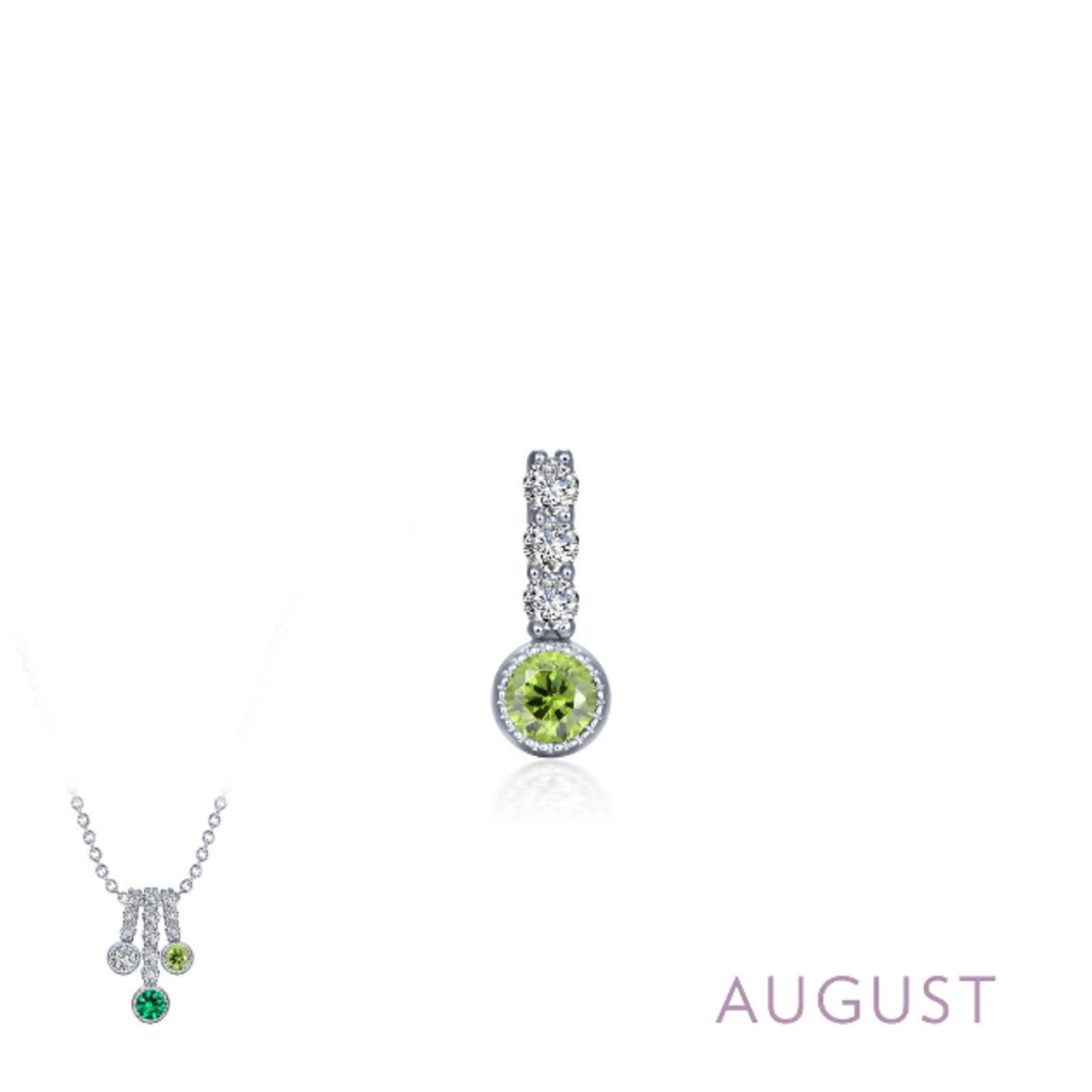 Lafonn Lafonn August Birthstone Love .17ctw Simulated Peridot Pendant, Sterling Silver (No Chain)