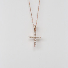American Jewelry 14K Rose Gold 0.15ctw Diamond Baguette Cross Necklace (18")
