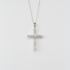 American Jewelry 14k White Gold 1.00ctw Diamond Milgrain Multi Shape Cross Necklace 18"