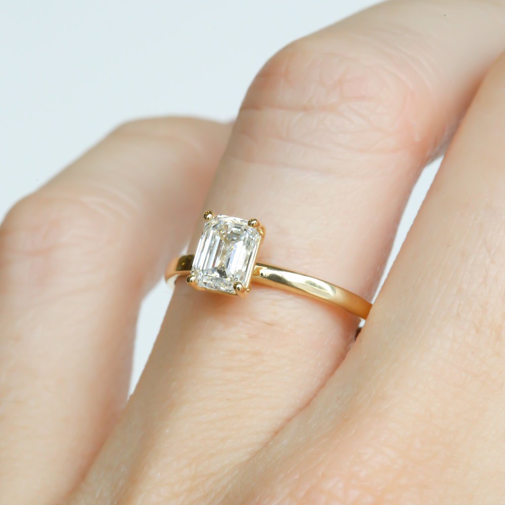 Emerald Cut Diamond Solitaire Engagement Ring 14K Yellow Gold