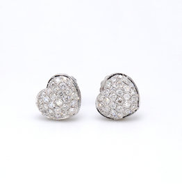 American Jewelry 14k White Gold 1/2ctw Pave' Diamond Heart Earrings