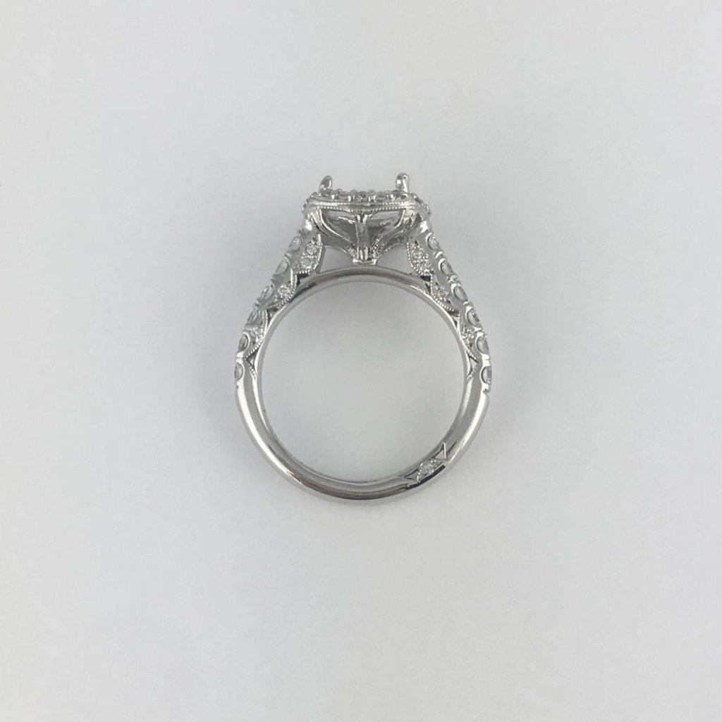 American Jewelry Platinum .83ctw Diamond Halo Vintage Design Semi Mount Engagement Ring