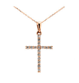 American Jewelry 14k Rose Gold .33ctw Round Brilliant Diamond Cross Pendant