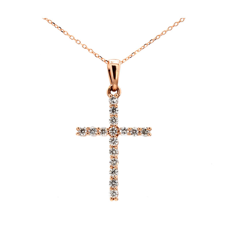 American Jewelry 14k Rose Gold .33ctw Round Brilliant Diamond Cross Pendant