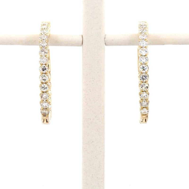 American Jewelry 14k Yellow Gold 1.38ctw Round Brilliant Diamond Inside/Out Hoop Earrings