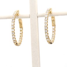 American Jewelry 14k Yellow Gold 1.38ctw Round Brilliant Diamond Inside/Out Hoop Earrings