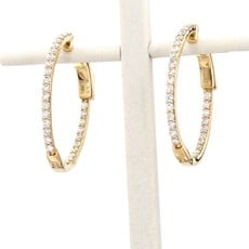 American Jewelry 14k Yellow Gold .80ctw Round Brilliant Diamond Inside/Out Hoop Earrings