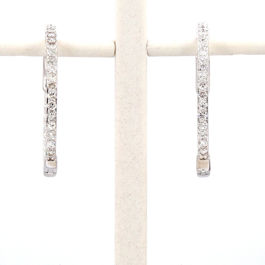 American Jewelry 14k White Gold .80ctw Round Brilliant Diamond Inside/Out Hoop Earrings