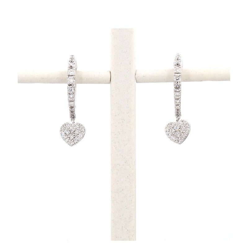 American Jewelry 14k White Gold .29ctw Diamond Heart Dangle Hoop Earrings