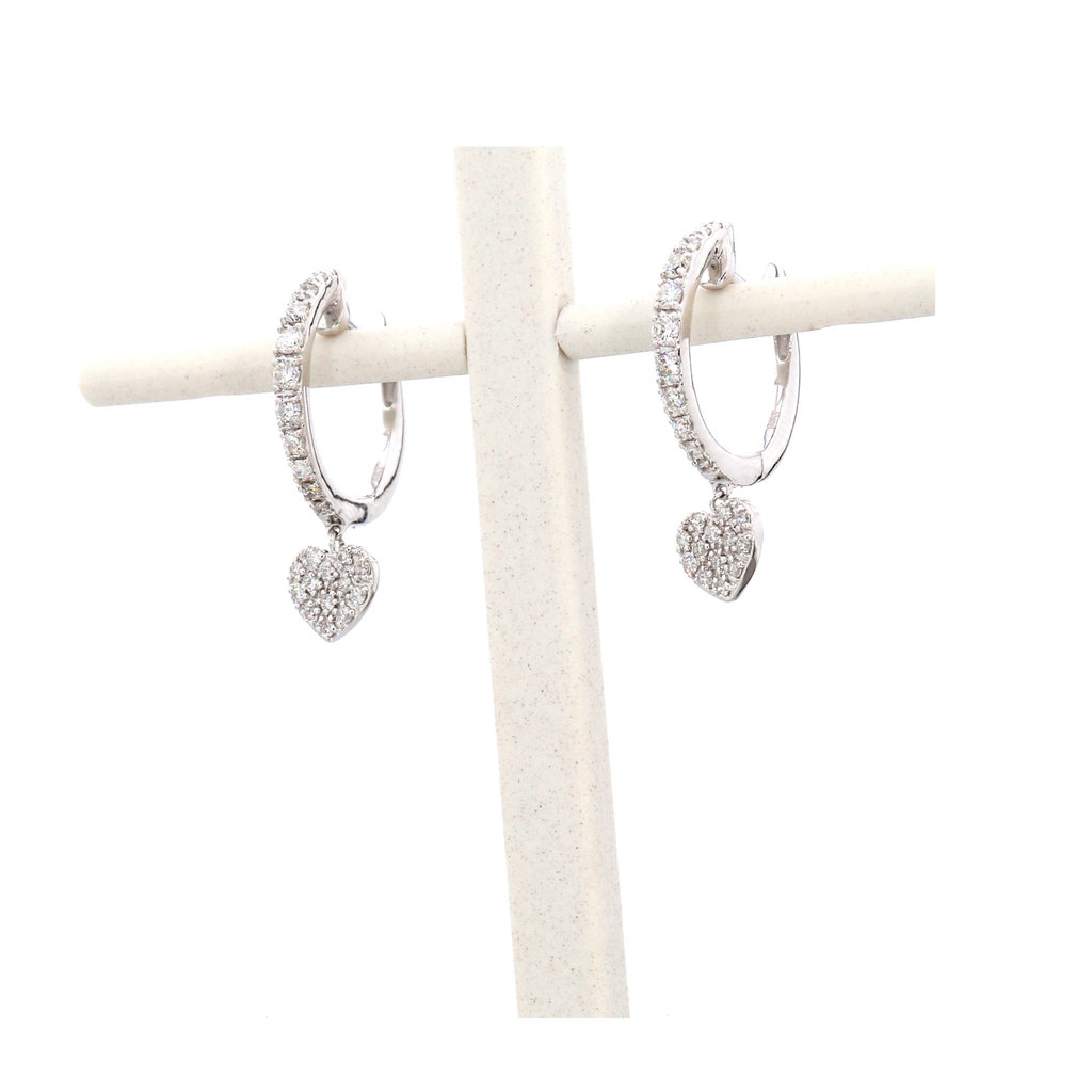 American Jewelry 14k White Gold .29ctw Diamond Heart Dangle Hoop Earrings