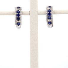 American Jewelry 14k White Gold .48ctw Blue Sapphire & .20ctw Diamond Huggie Hoop Earrings