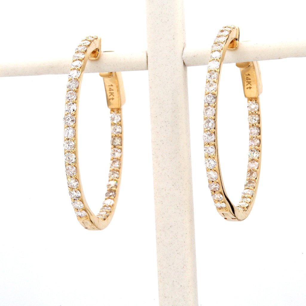 American Jewelry 14k Yellow Gold 1.20ctw Round Brilliant Diamond Inside/Out Hoop Earrings