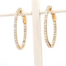 American Jewelry 14k Yellow Gold 1.20ctw Round Brilliant Diamond Inside/Out Hoop Earrings