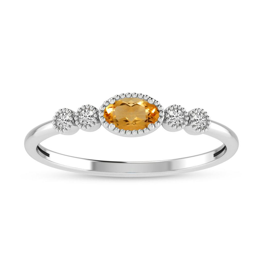 American Jewelry 10k White Gold Oval Citrine & .06ctw Diamond Ladies Birthstone Ring (Size 6.5)