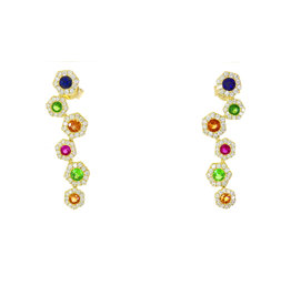 American Jewelry 14k Yellow Gold .72ctw Rainbow Sapphire & .50ctw Diamond Hexagon Zigzag Earrings