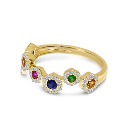 American Jewelry 14k Yellow Gold .46ctw Rainbow Sapphire & .30ctw Diamond Hexagon Zigzag Ladies Ring (Size 7)
