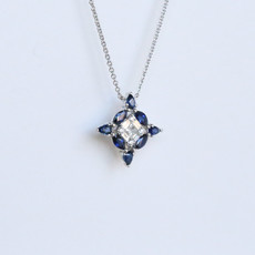 American Jewelry 14K White Gold 0.67ctw Sapphire & 0.16ctw Diamond Necklace (16")